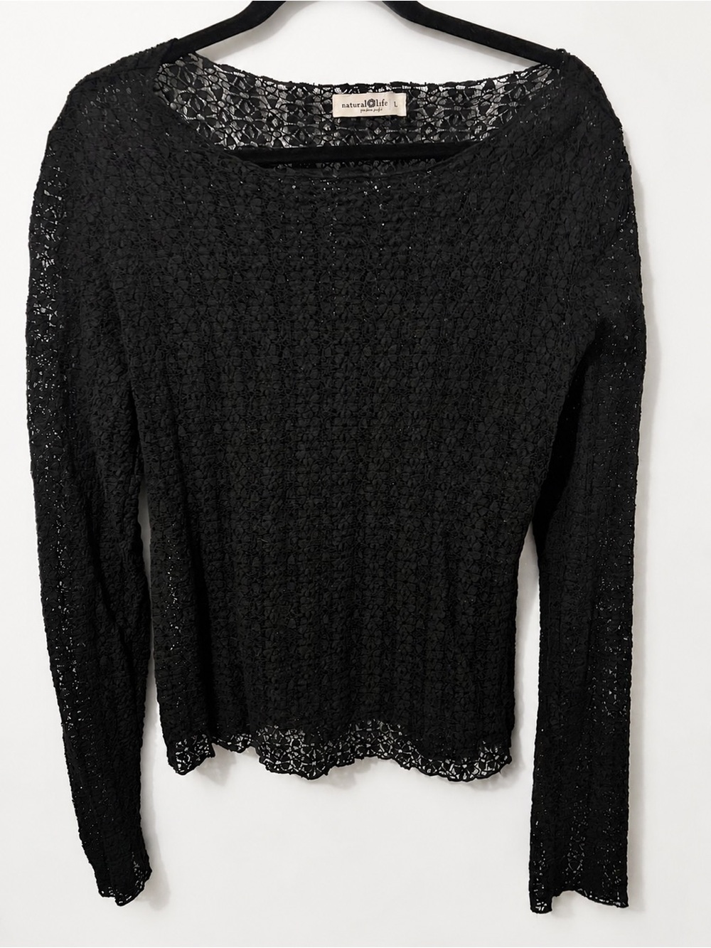 NATURAL LIFE Black Open-Knit Scoop Neck Sweater
